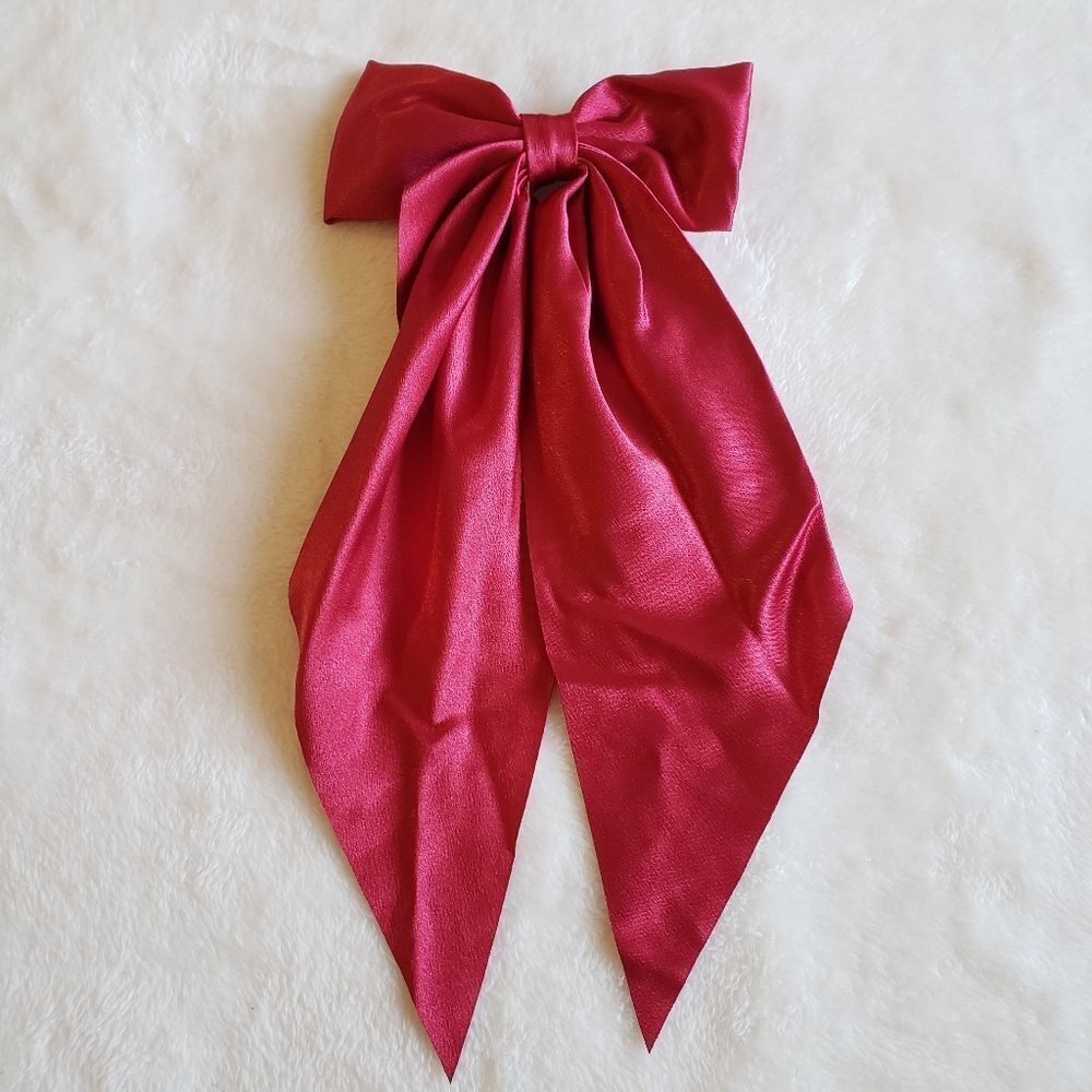 Red Satin Bow Hair Barrette